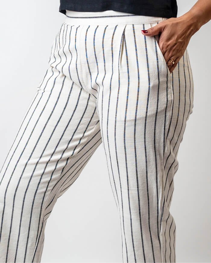 THE BATISTE LINEN ANKLE PANT – BLACK STRIPE
