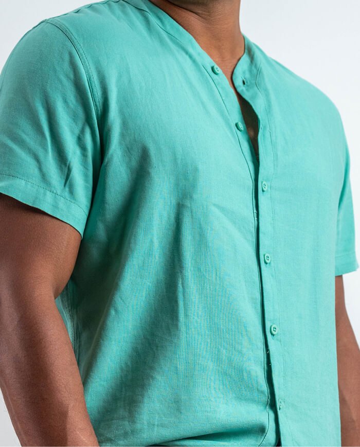 Infinity Collar Linen Short Sleeve Shirt – Mint Green