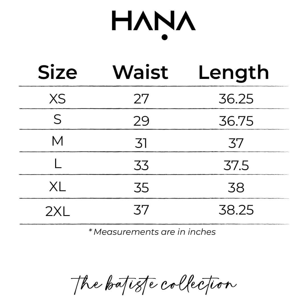 HANA Size Chart_The Batiste Ladies Ankle Pant