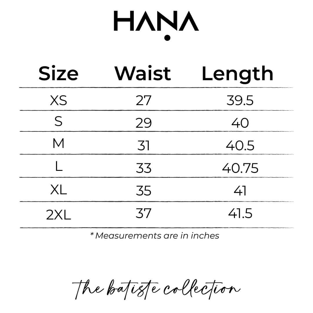 HANA Size Chart_The Batiste Ladies Pant