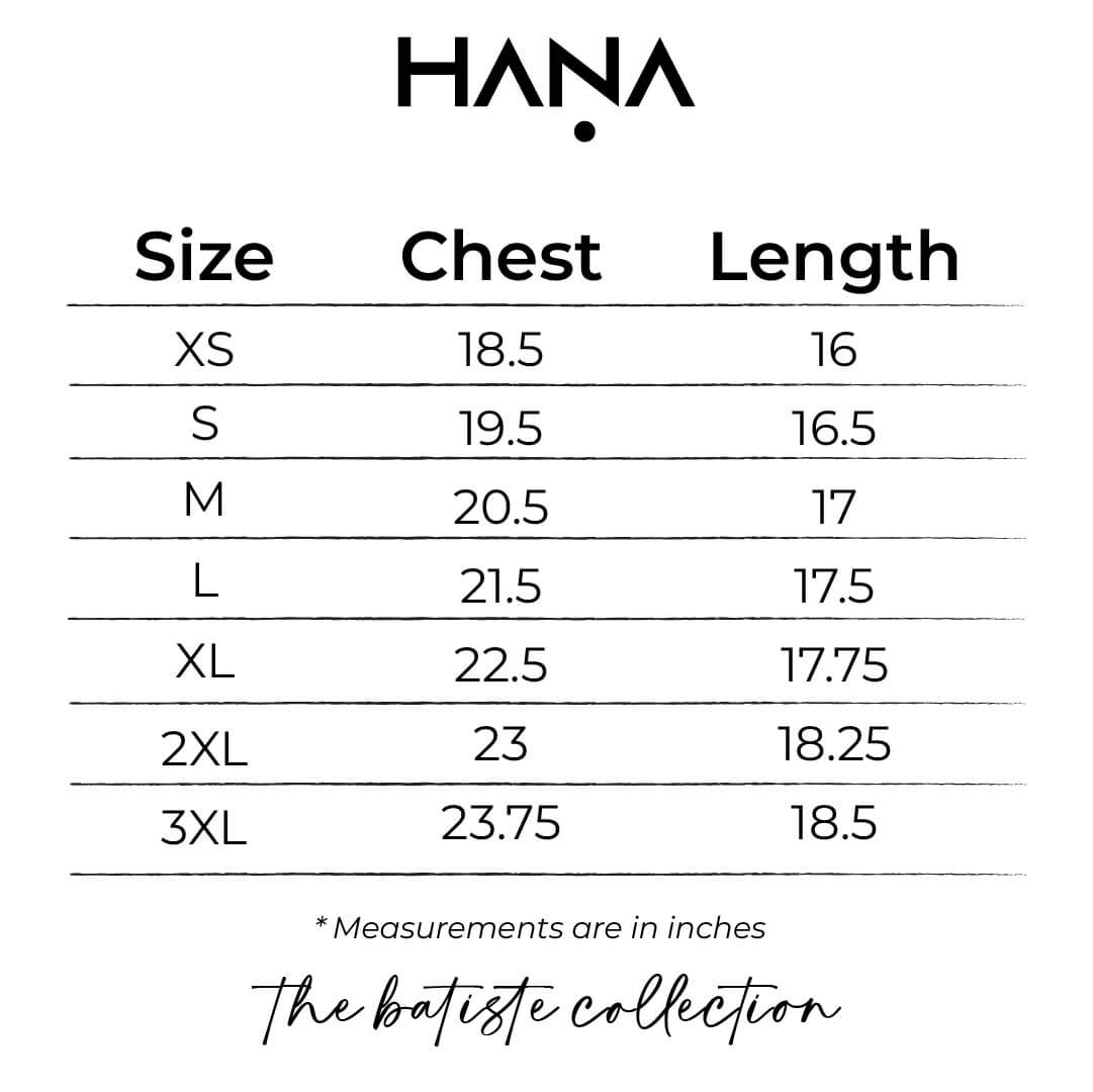 HANA Size Chart_The Batiste Ladies Short Sleeve Crop Shirt