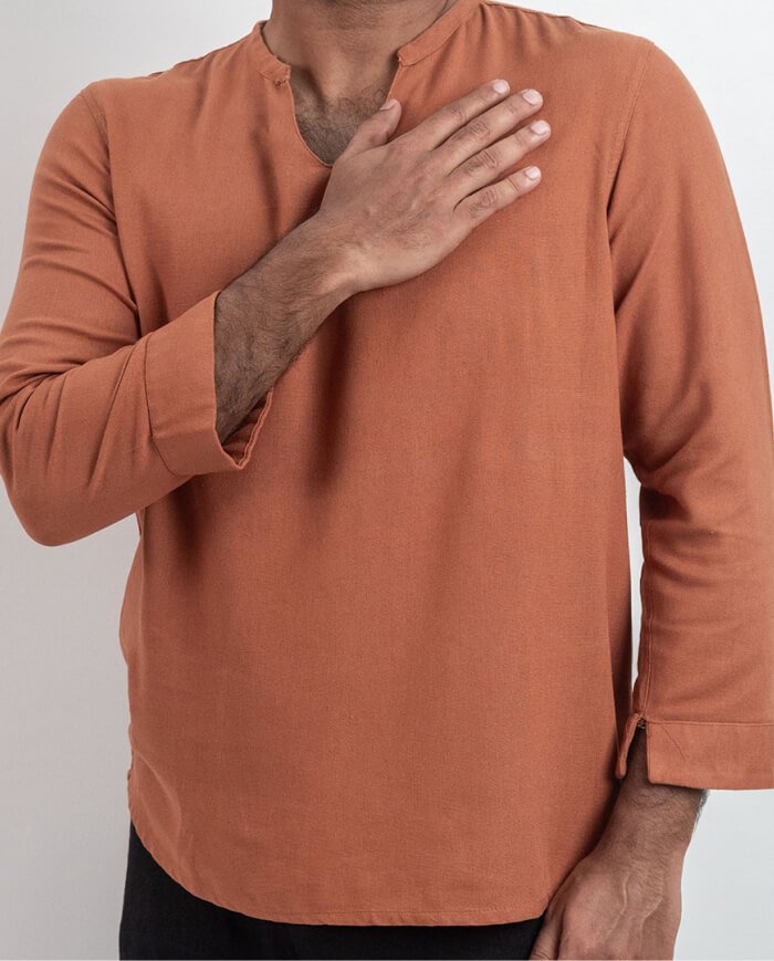 The Heritage Linen 3/4 Shirt – Dark Orange