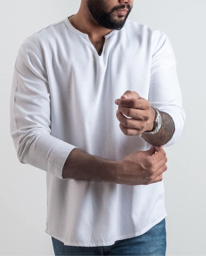The Heritage Linen 3/4 Shirt – White