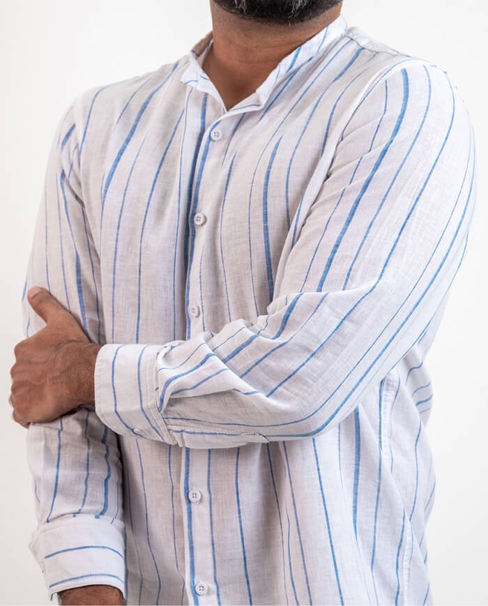 The Nomad Linen Long Sleeve Shirt – Blue Stripe